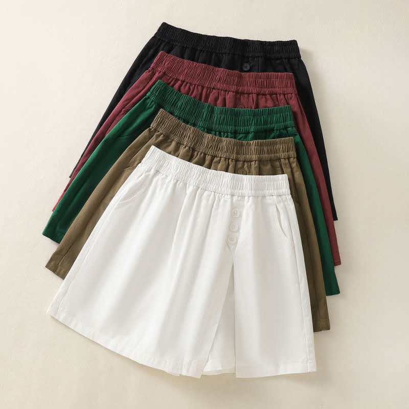 Buddha Stones Summer Casual Decorative Buttons Solid Women's Shorts With Pockets - image 23