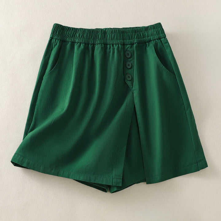 Buddha Stones Summer Casual Decorative Buttons Solid Women's Shorts With Pockets - SeaGreen - US8-10，UK/AU12-14，EU40-42 (2XL) - image 6