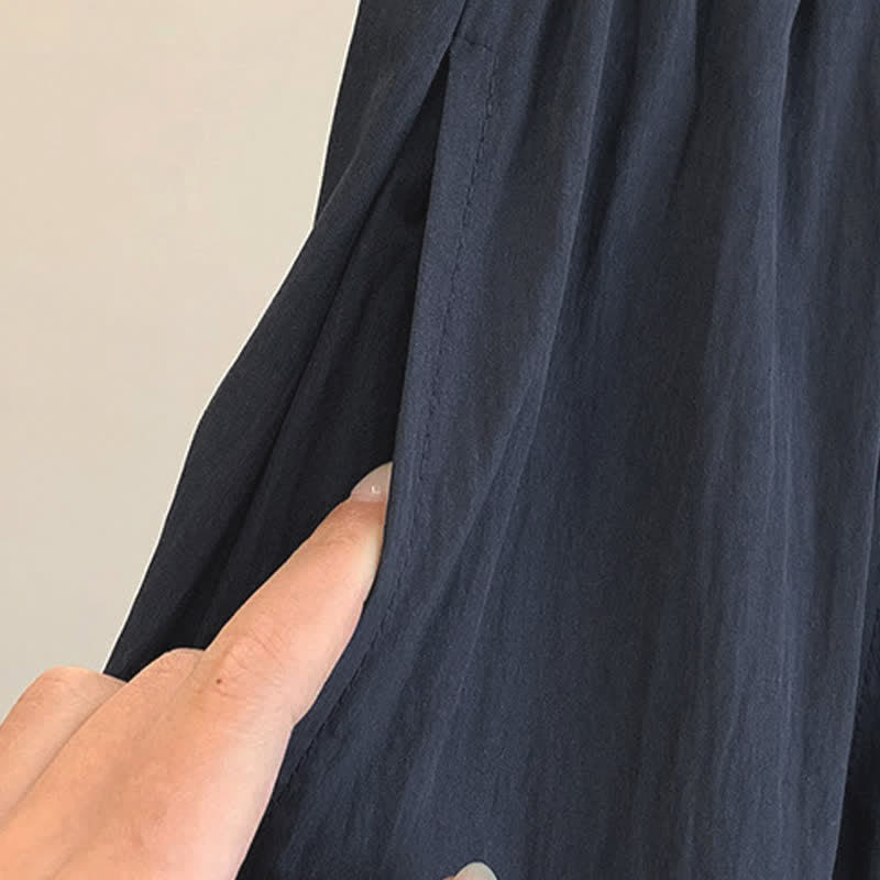 Buddha Stones Spring Summer Casual Drawstring Solid Cropped Women's Wide Leg Pants With Pockets - image 14