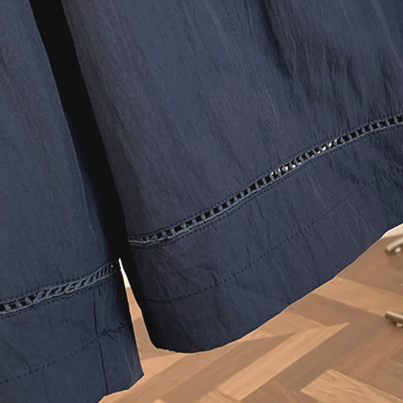 Buddha Stones Spring Summer Casual Drawstring Solid Cropped Women's Wide Leg Pants With Pockets - image 15