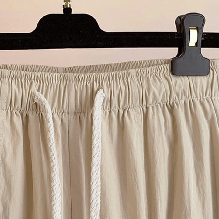 Buddha Stones Spring Summer Casual Drawstring Solid Cropped Women's Wide Leg Pants With Pockets - image 3