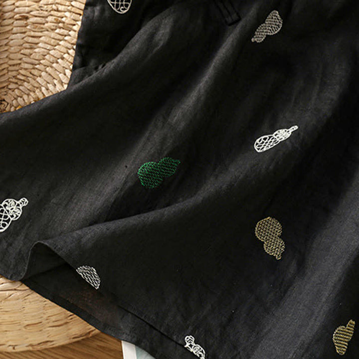 Buddha Stones Summer Tang Style Mandarin Collar Frog Button Gourd Embroidery Women's Short Sleeve Shirts - image 11