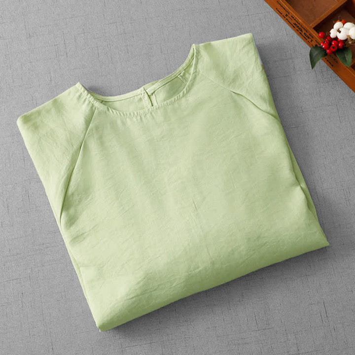Buddha Stones Spring Summer Casual Minimalist Crew Neck Solid Women's Long Sleeve T-Shirt - image 2