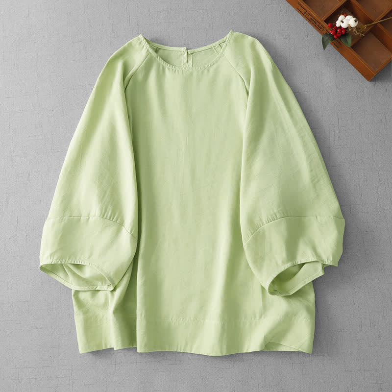 Buddha Stones Spring Summer Casual Minimalist Crew Neck Solid Women's Long Sleeve T-Shirt - PaleGreen - US12, UK/AU16, EU44 (2XL) - image 0
