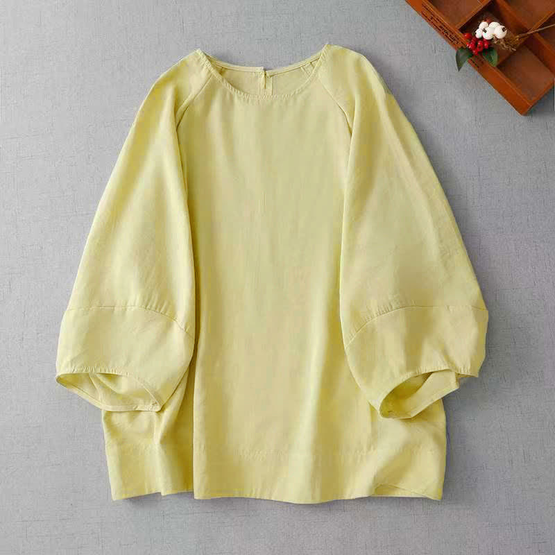 Buddha Stones Spring Summer Casual Minimalist Crew Neck Solid Women's Long Sleeve T-Shirt - PaleGoldenRod - US12, UK/AU16, EU44 (2XL) - image 9