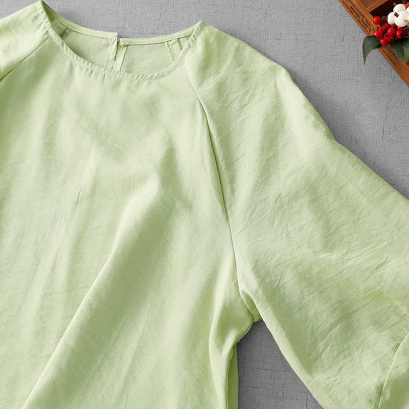 Buddha Stones Spring Summer Casual Minimalist Crew Neck Solid Women's Long Sleeve T-Shirt - image 4
