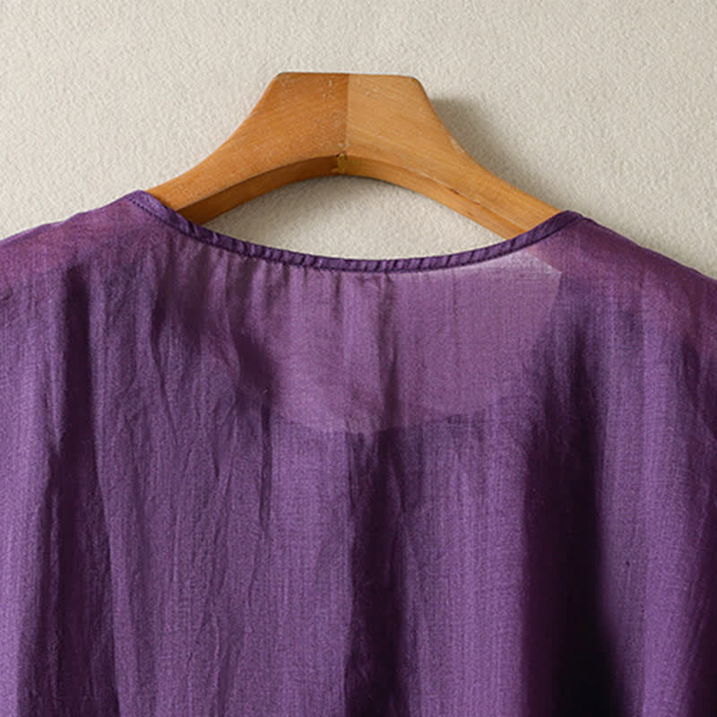 Buddha Stones Summer Casual Boho Patch Pocket Half Button Solid Bell Sleeve Women's Short Sleeve Shirts - image 3