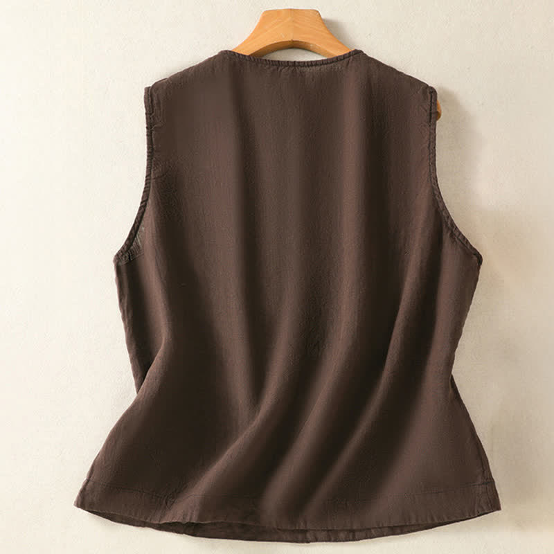 Buddha Stones Summer Casual Minimalist Button-Up Solid Women's Sleeveless Shirts Tank Top With Patch Pocket - image 21