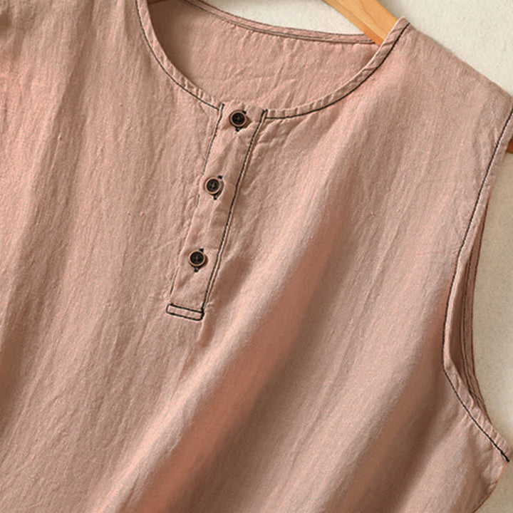 Buddha Stones Summer Casual Minimalist Button-Up Solid Women's Sleeveless Shirts Tank Top With Patch Pocket - image 29