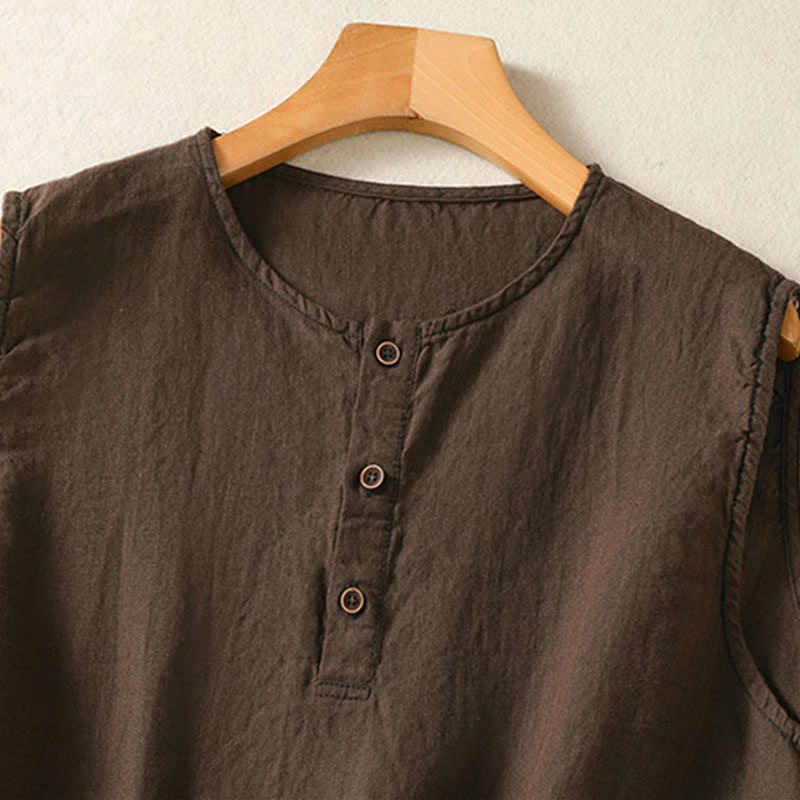 Buddha Stones Summer Casual Minimalist Button-Up Solid Women's Sleeveless Shirts Tank Top With Patch Pocket - image 22