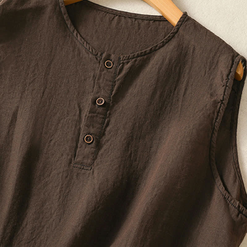 Buddha Stones Summer Casual Minimalist Button-Up Solid Women's Sleeveless Shirts Tank Top With Patch Pocket - image 24