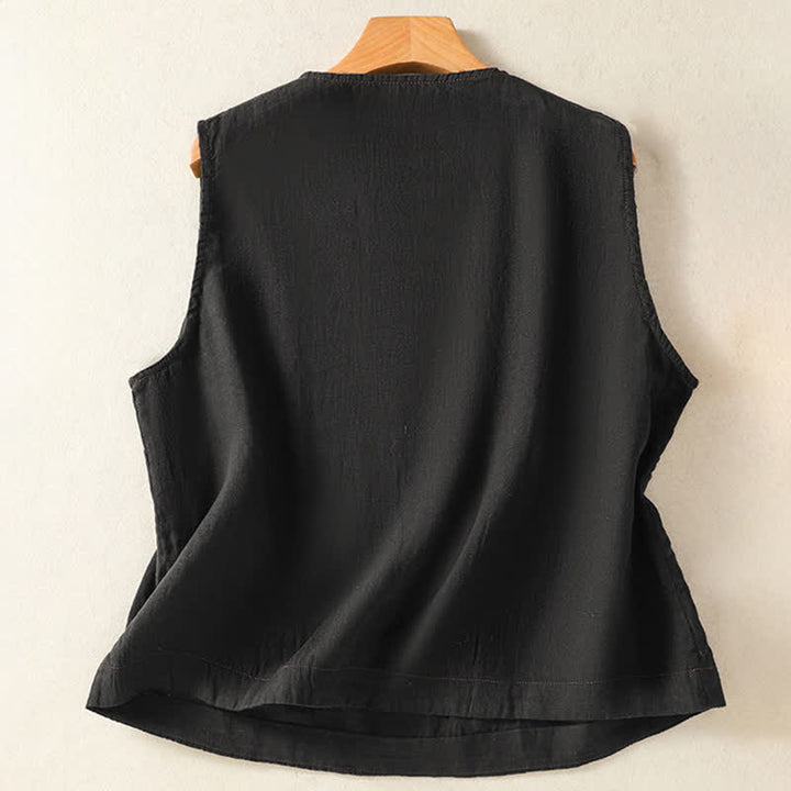 Buddha Stones Summer Casual Minimalist Button-Up Solid Women's Sleeveless Shirts Tank Top With Patch Pocket - image 8