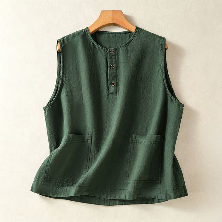 Buddha Stones Summer Casual Minimalist Button-Up Solid Women's Sleeveless Shirts Tank Top With Patch Pocket - ForestGreen - US12, UK/AU16, EU44 (2XL) - image 13