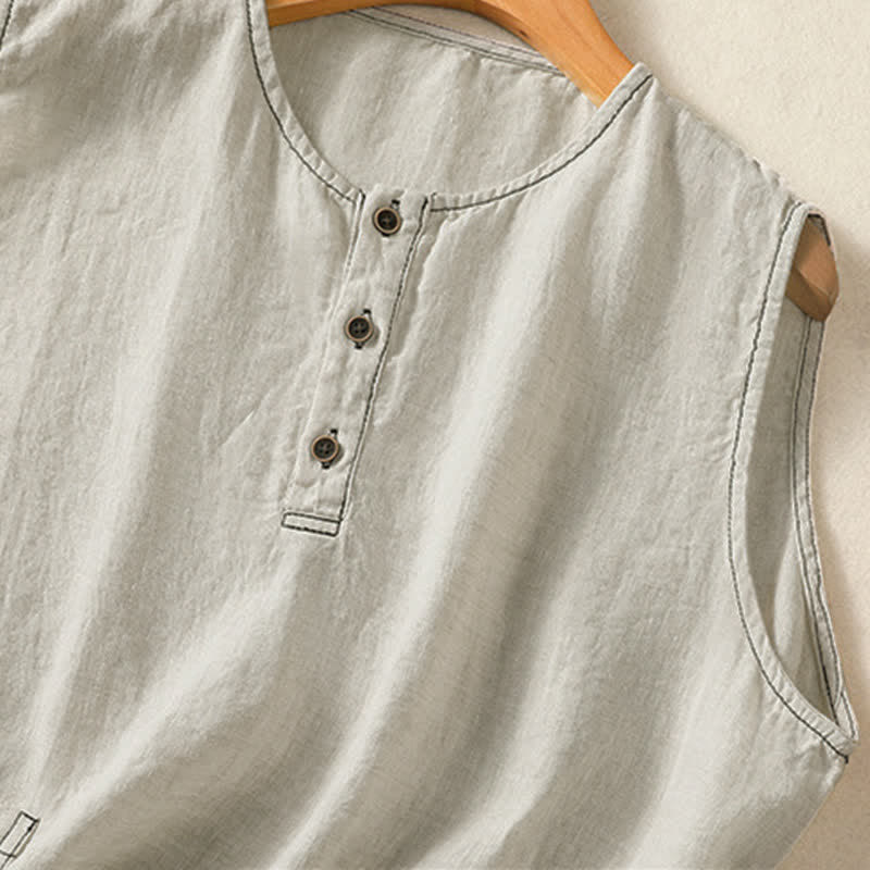 Buddha Stones Summer Casual Minimalist Button-Up Solid Women's Sleeveless Shirts Tank Top With Patch Pocket - image 3