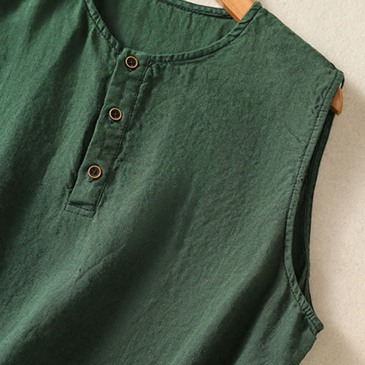 Buddha Stones Summer Casual Minimalist Button-Up Solid Women's Sleeveless Shirts Tank Top With Patch Pocket - image 17