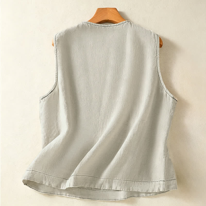 Buddha Stones Summer Casual Minimalist Button-Up Solid Women's Sleeveless Shirts Tank Top With Patch Pocket - image 1