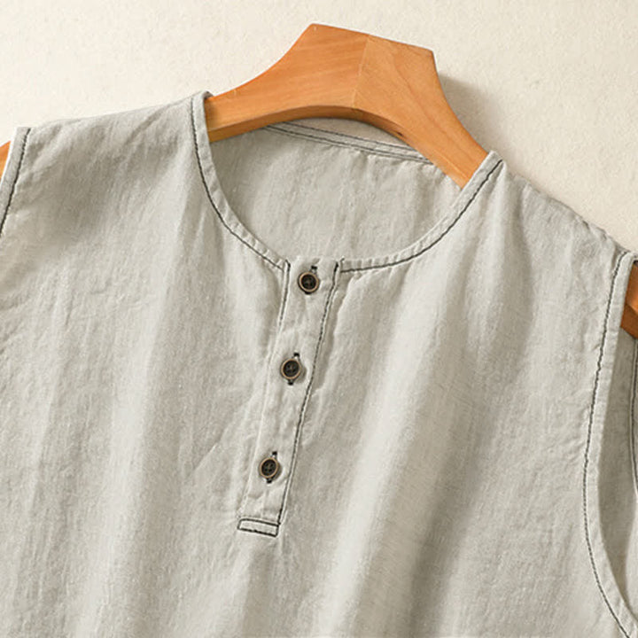 Buddha Stones Summer Casual Minimalist Button-Up Solid Women's Sleeveless Shirts Tank Top With Patch Pocket - image 2