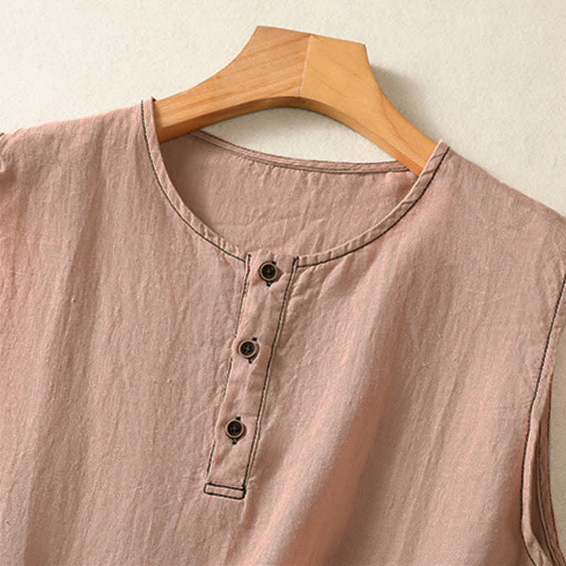 Buddha Stones Summer Casual Minimalist Button-Up Solid Women's Sleeveless Shirts Tank Top With Patch Pocket - image 28
