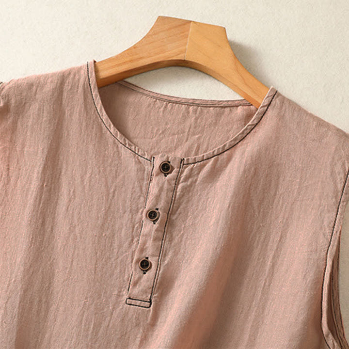 Buddha Stones Summer Casual Minimalist Button-Up Solid Women's Sleeveless Shirts Tank Top With Patch Pocket - image 28