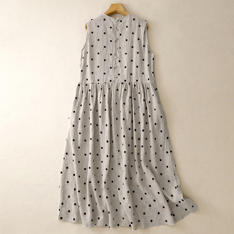Buddha Stones Summer Vintage Drawstring Polka Dot Women's Summer Sleeveless Dress - image 1