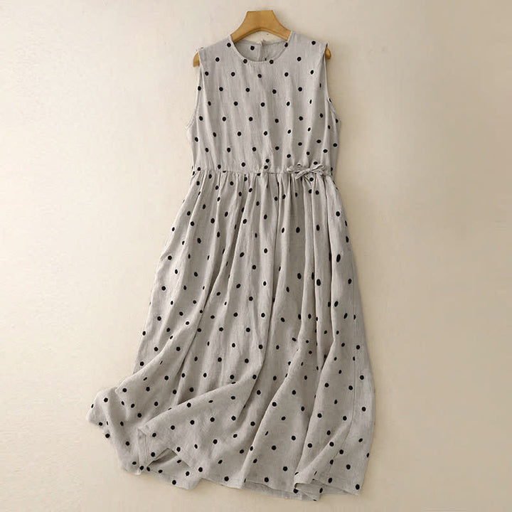 Buddha Stones Summer Vintage Drawstring Polka Dot Women's Summer Sleeveless Dress - AntiqueWhite - US12, UK/AU16, EU44 (2XL) - image 0