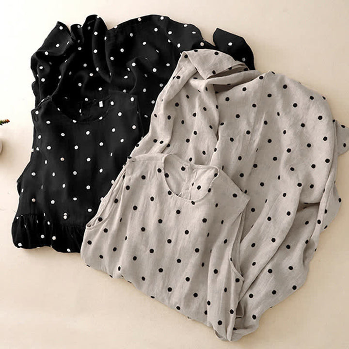 Buddha Stones Summer Vintage Drawstring Polka Dot Women's Summer Sleeveless Dress - image 5