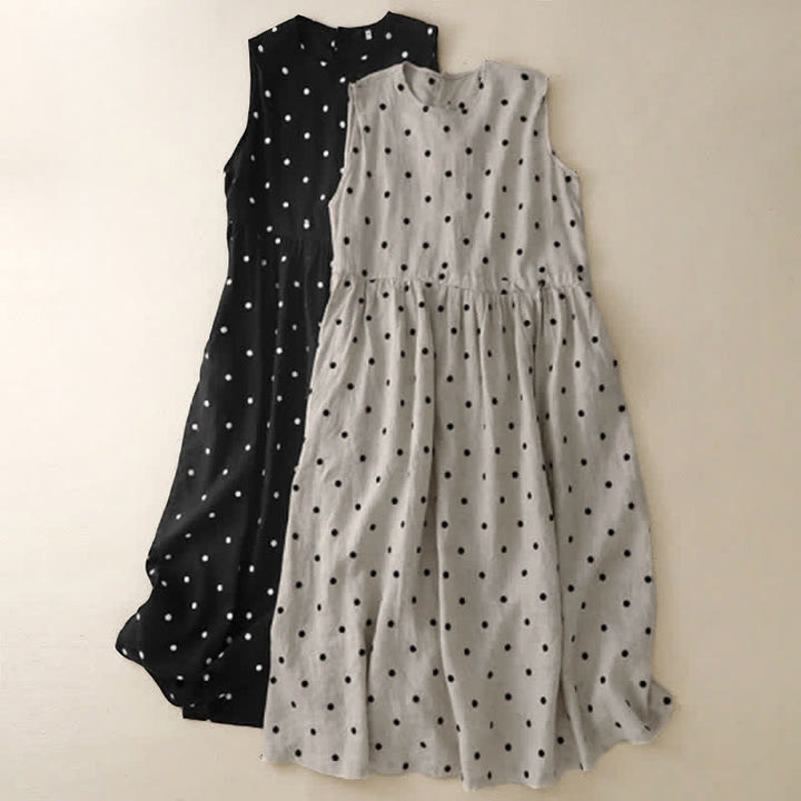 Buddha Stones Summer Vintage Drawstring Polka Dot Women's Summer Sleeveless Dress - image 4