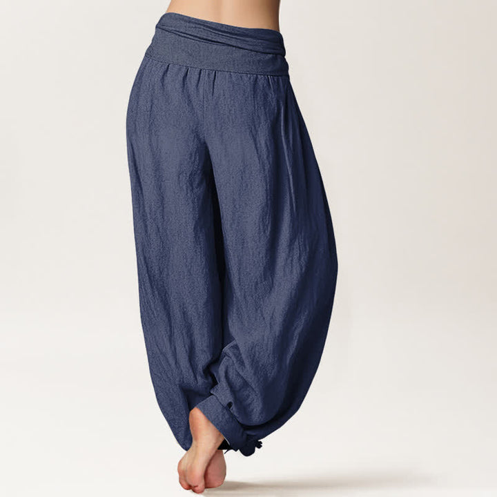 Buddha Stones Pure Cotton Lotus Bloom Pattern Women's Elastic Waist Harem Pants - image 2