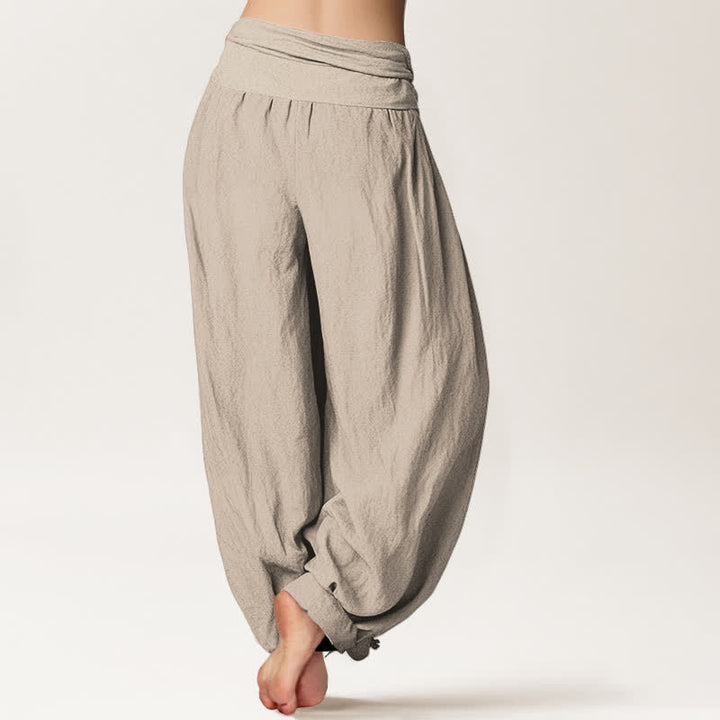 Buddha Stones Pure Cotton Lotus Bloom Pattern Women's Elastic Waist Harem Pants - image 13
