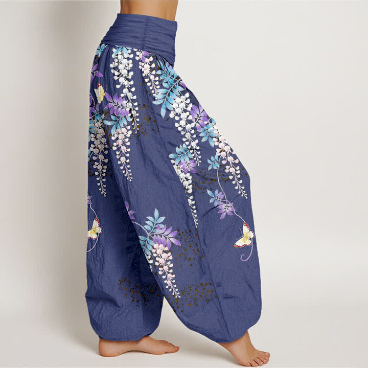 Buddha Stones Pure Cotton Wisteria Butterfly Pattern Women's Elastic Waist Harem Pants - image 7