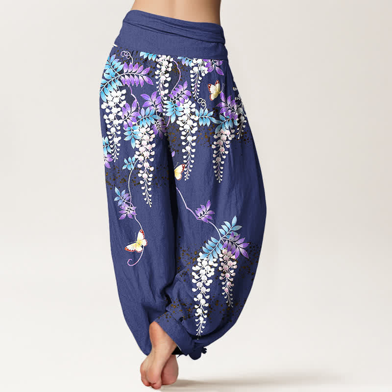 Buddha Stones Pure Cotton Wisteria Butterfly Pattern Women's Elastic Waist Harem Pants - image 6