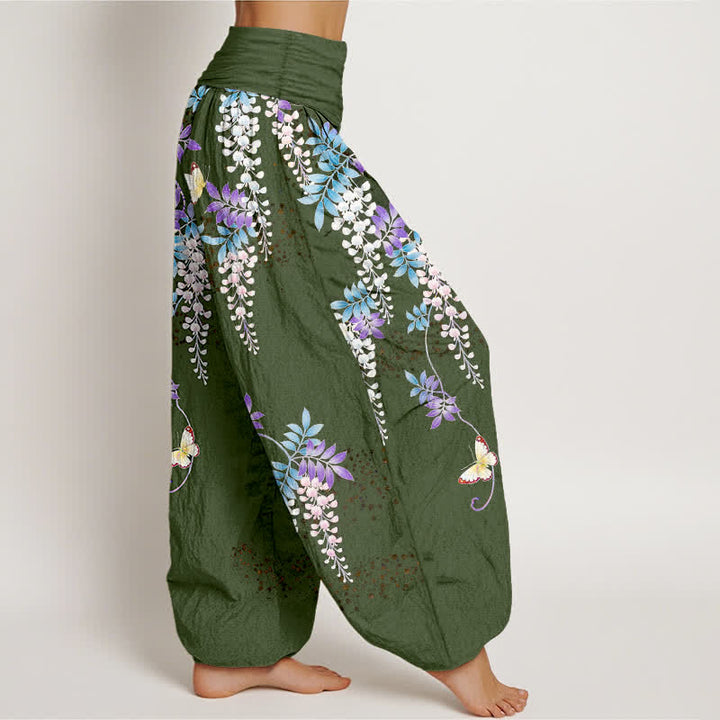 Buddha Stones Pure Cotton Wisteria Butterfly Pattern Women's Elastic Waist Harem Pants - image 10