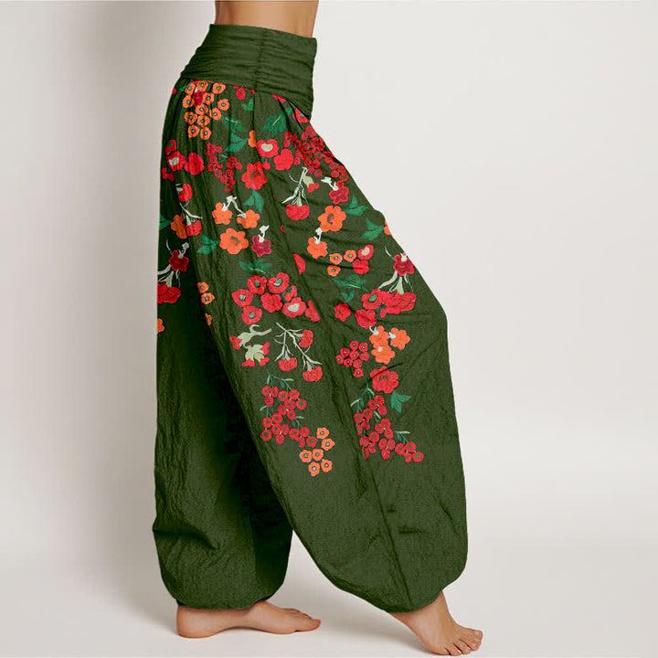 Buddha Stones Cotton Bohemian Red Floral Pattern Women's Elastic Waist Harem Pants - image 10
