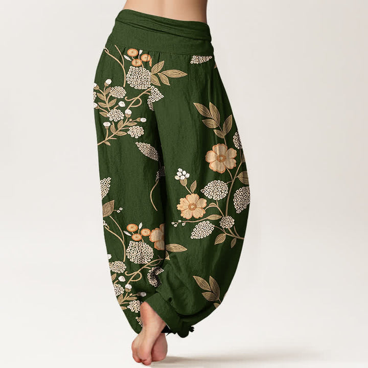 Buddha Stones Pure Cotton Vintage Floral Leaf Pattern Women's Elastic Waist Harem Pants - image 6