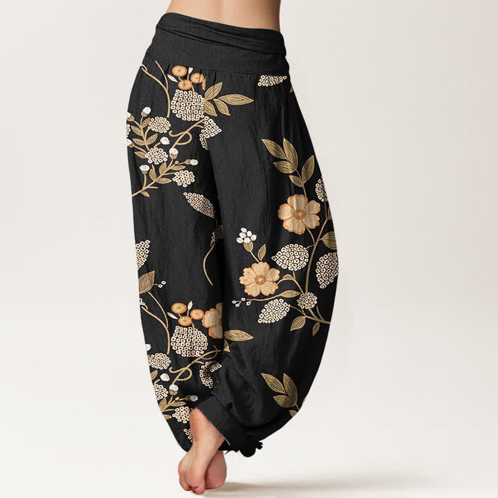 Buddha Stones Pure Cotton Vintage Floral Leaf Pattern Women's Elastic Waist Harem Pants - image 9