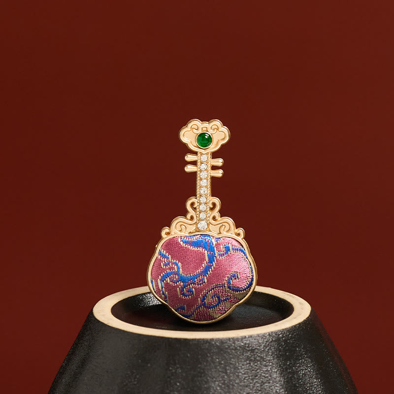 Buddha Stones Song Brocade Handmade Purple Pipa-shaped Energy Brooch - Purple Pipa - Song Brocade (Prosperity♥Harmony) - image 0