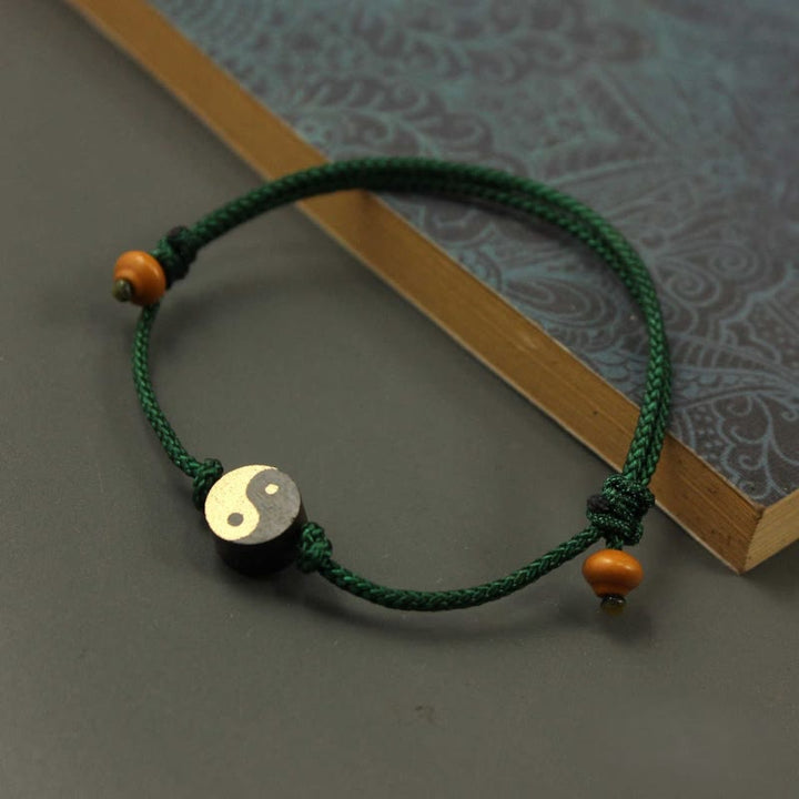 Buddha Stones Ebony Yin Yang Symbol Peace Colorful String Bracelet - Green(Wrist Circumference: 13-20cm) - image 9