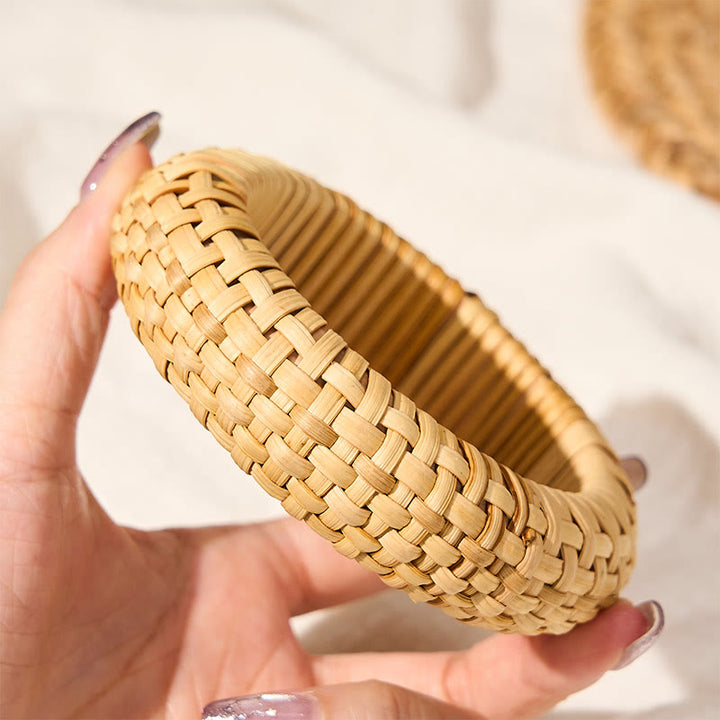 Buddha Stones Hand-Woven Rattan Grounding Bohemian Beach Wide Bracelet Bangle - image 4
