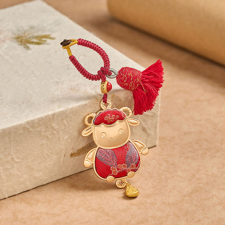Buddha Stones Song Brocade Handmade Chinese Zodiac Tassel Lucky Keychain - image 3