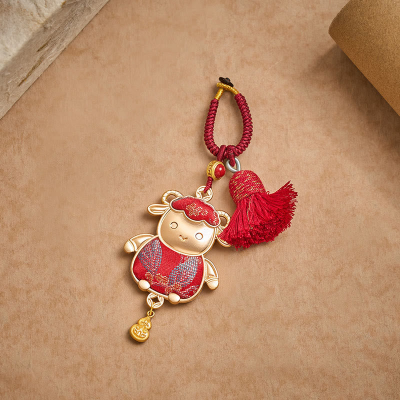 Buddha Stones Song Brocade Handmade Chinese Zodiac Tassel Lucky Keychain - image 4