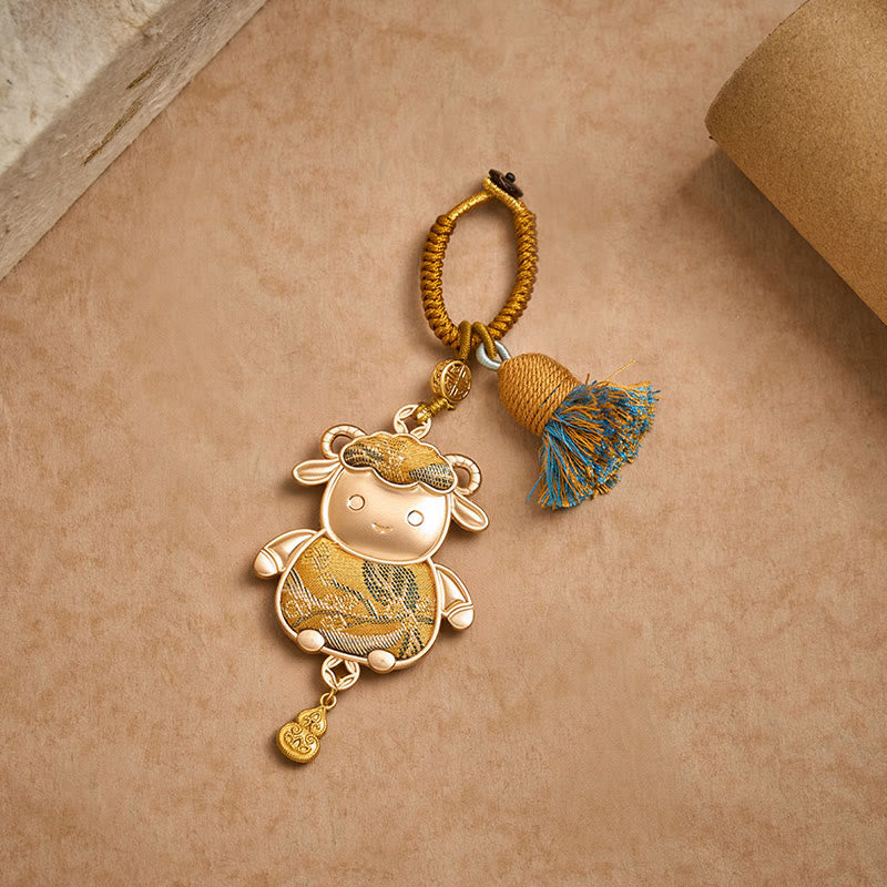 Buddha Stones Song Brocade Handmade Chinese Zodiac Tassel Lucky Keychain - image 14