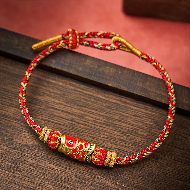 Buddha Stones Hand-Woven Red String Koi Fish Flower Protection Bracelet - image 1