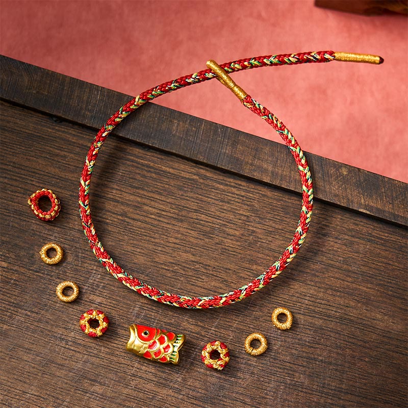 Buddha Stones Hand-Woven Red String Koi Fish Flower Protection Bracelet - image 2