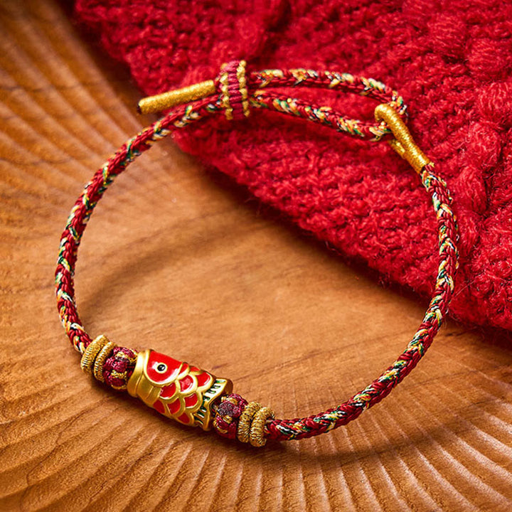 Buddha Stones Hand-Woven Red String Koi Fish Flower Protection Bracelet - Maroon - With Koi Fish Accessory - image 7