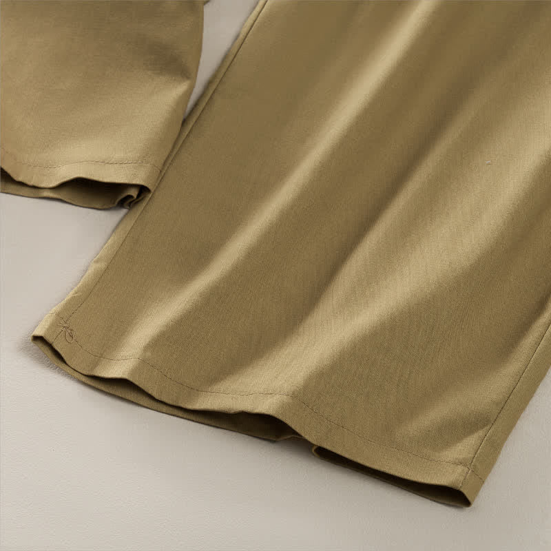 Buddha Stones Spring Summer Casual Drawstring Elastic Waist Ruffled Solid Cropped Pants Women's Straight Leg Pants With Pockets - image 7