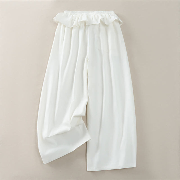 Buddha Stones Spring Summer Casual Drawstring Elastic Waist Ruffled Solid Cropped Pants Women's Straight Leg Pants With Pockets - image 11