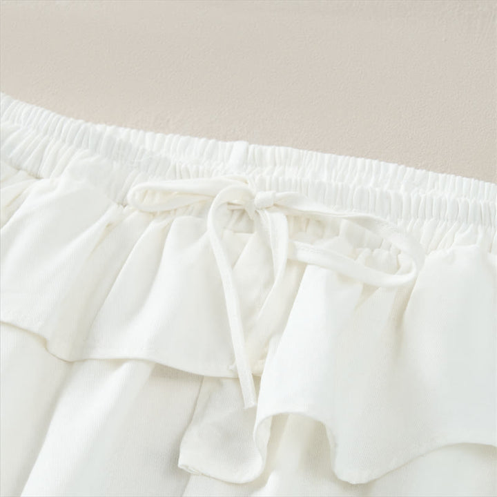 Buddha Stones Spring Summer Casual Drawstring Elastic Waist Ruffled Solid Cropped Pants Women's Straight Leg Pants With Pockets - image 13