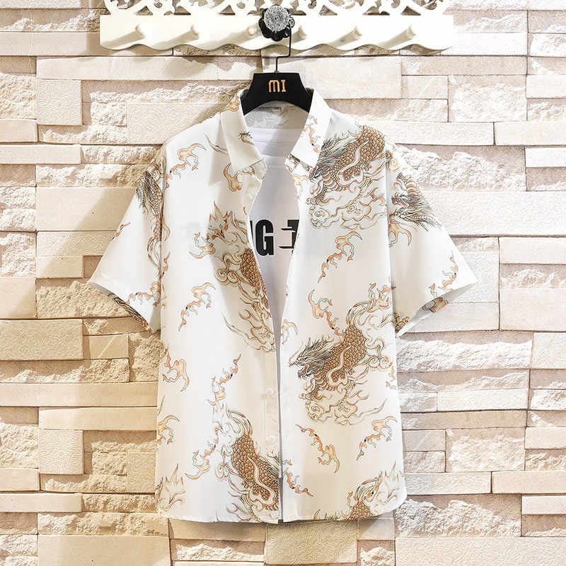 Buddha Stones Summer Dragon Pattern Buttons Up Men's Short Sleeve Shirts - White - US/UK/AU46，EU56 (5XL) - image 13
