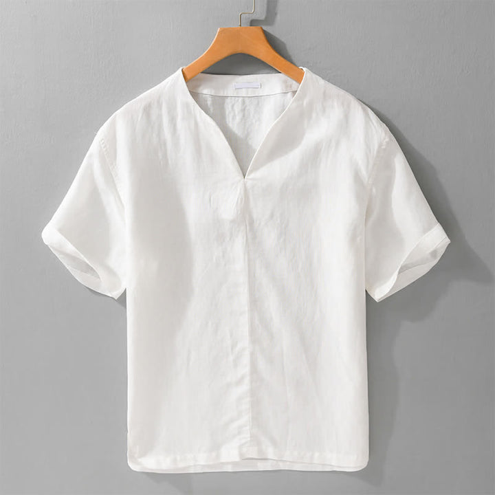 Buddha Stones Summer Minimalist Solid V-Neck Men's Short Sleeve T-Shirts - White - US/UK/AU42，EU52 (3XL) - image 11