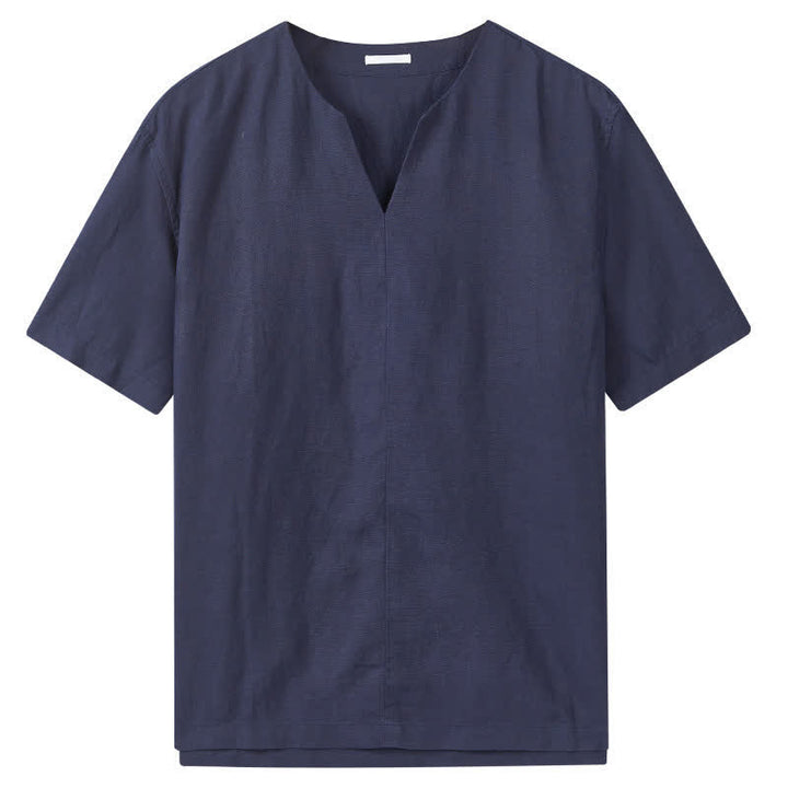 Buddha Stones Summer Minimalist Solid V-Neck Men's Short Sleeve T-Shirts - image 10